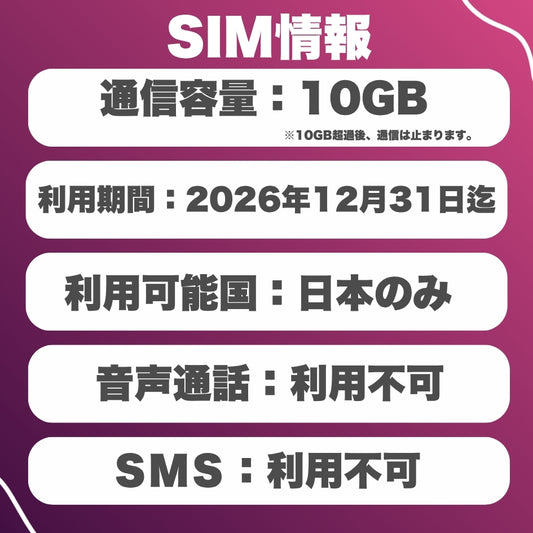 楽天プリペイドSIM データ容量10GB ※SIM有効期限2026年12月31日迄