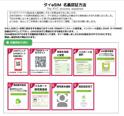 【eSIM】AIS Thailand SIM タイ プリペイドSIM タイ 利用期間7日間 速度が一定で使い放題 データ通信用SIM ※eSIMの為、物理SIMの発送はありません。PDFにてメール送信致します。