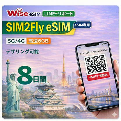 【eSIM】 SIM2Flyアジア33カ国 データ容量6GB 利用期間8日間(192時間) / ※esimの為、物理SIMの発送はありません。/ ■SIM有効期限2026年5月31日迄 / インドネシア オーストラリア 韓国 シンガポール 台湾 中国 日本 フィリピン ベトナム 香港 マカオ マレーシア等