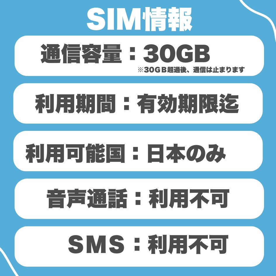 ソフトバンク プリペイドSIM データ容量30GB 日本SIM 有効期限2027年2月4日迄