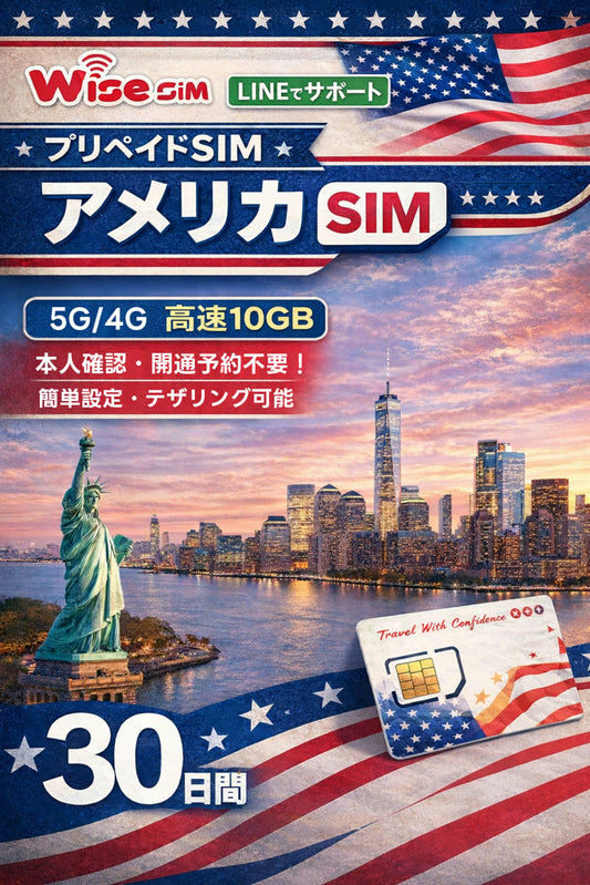 アメリカ・ハワイSIM 利用期間30日データ容量10GB アメリカプリペイドSIM　データ通信専用 ローミングSIM USA SIM America SIM