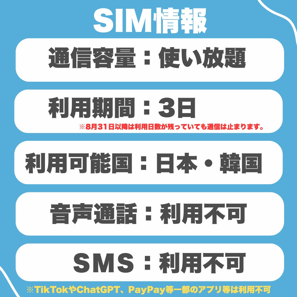 【日本・韓国SIM】利用日数3日 データ通信使い放題 4G高速通信 データ通信専用　※SIM有効期限2026年12月31日まで