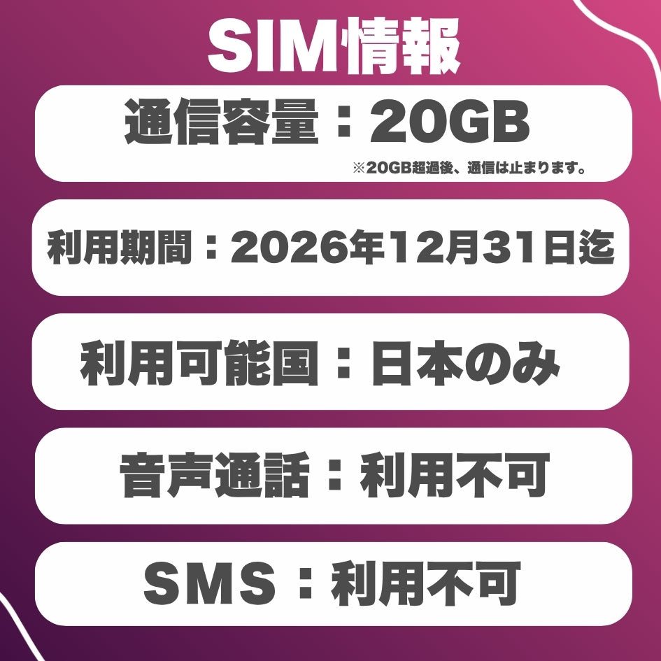 楽天プリペイドSIM データ容量20GB ※SIM有効期限2026年12月31日迄