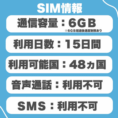 【ヨーロッパeSIM】ヨーロッパ48ヵ国 利用期間15日データ容量6GB ヨーロッパプリペイド ESIM ローミングSIM / ■SIMカードの有効期限：2026年4月30日まで / 利用国：イタリア・フランス・イギリス・ドイツ・スペイン・フィンランド等　※eSIMの為、物理SIMの発送はありません。