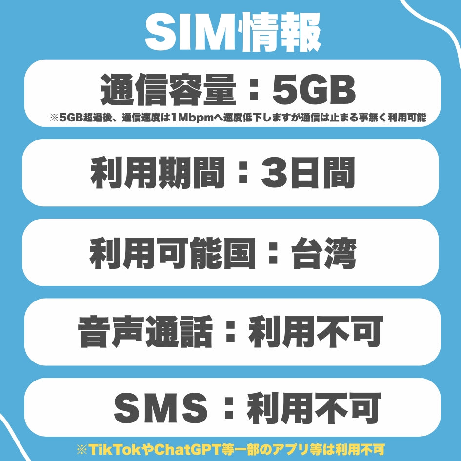 【台湾eSIM】利用日数3日 データ通信使い放題 データ通信専用 ※eSIMの為、物理SIMの発送はありません。