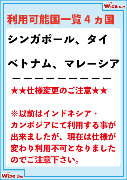 東南アジアSIM 4G/3Gデータ通信 プリペイドSIM ローミング通信 ： 【物理SIM】/【eSIM(チャージプラン)】