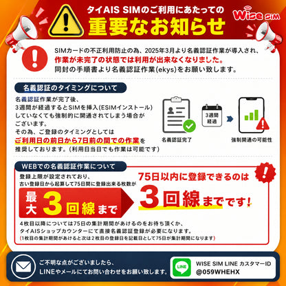 AIS タイ7日 プリペイドSIM 速度が一定で使い放題 データ通信用SIM 『有効期限2026年12月31日迄』