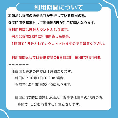 韓国プリペイドSIM 利用日数5日 データ通信使い放題 データ通信専用 韓国SIM ローミングSIM
